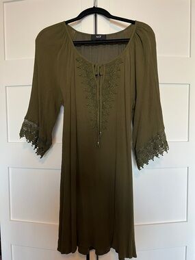 NA-KD Olive Green Crochet Trim Boho Dress